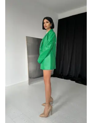 Yeşil Düğmeli Deri Ceket