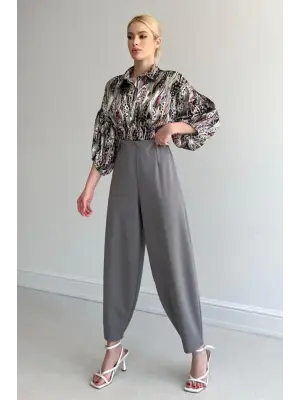 Omarı Saten Gömlek - Yeşil, Beli Lastikli ve Şık