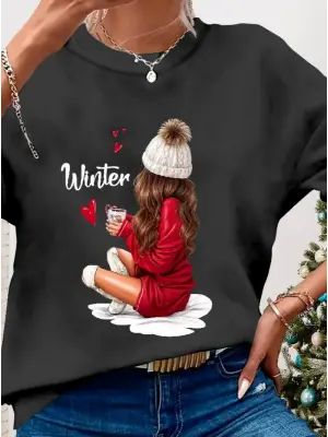 Omarı Yılbaşı Özel Desenli Uzun Kollu Viskon Bluz