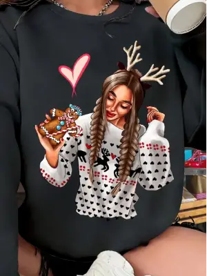 Omarı Yılbaşı Özel Desenli Uzun Kollu Viskon Bluz