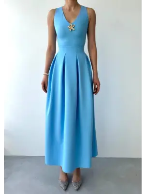 Omarı Yıldız Desenli Gece Elbisesi