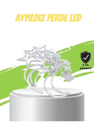 Yıldız Ve Ay Figürlü Pilli Perde Led Romantik Dekoratif Işık