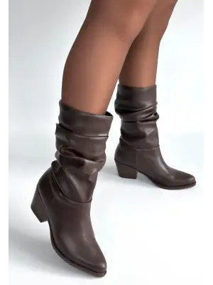 Acı Kahve Cilt Topuklu Bot Kadın Giyim