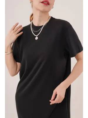 Omarı Salaş Maxi Siyah Elbise with Stylish Slit Detail