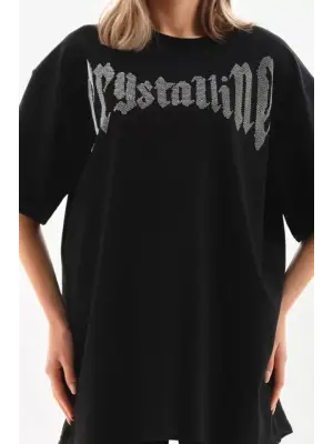 Omarı Beyaz Taş Desenli Oversize T-Shirt