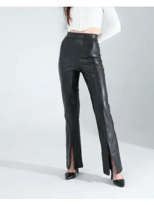 Yırtmaçlı Deri Pantolon Kadın Giyim