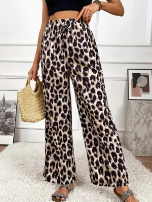 Omarı Yüksek Bel Leopar Desenli Süprem Pantolon