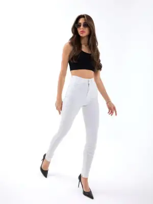Omarı Yüksek Bel Beyaz Pantolon Modası