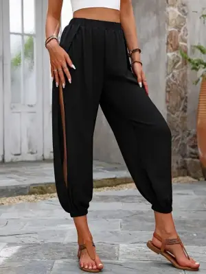 Omarı Yüksek Belli Yanlardan Çapraz Detaylı Pantolon