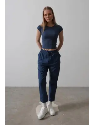 Omarı Yüksek Bel İndigo Pantolon - Rahat ve Şık