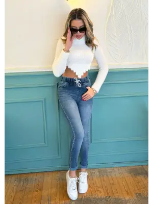 Omarı Yüksek Bel Cepli Kot Pantolon