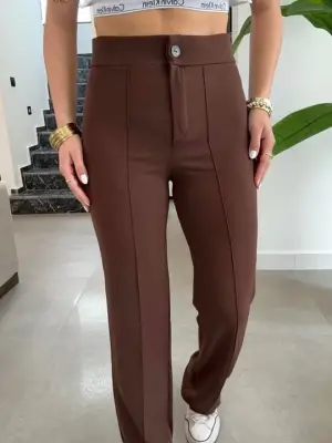 Omarı Yüksek Bel Likralı Krep Kumaş Pantolon