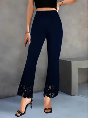 Omarı Yüksek Bel Lazer Kesim Detaylı Kadın Krep Pantolon