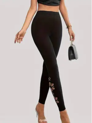 Omarı Yüksek Bel Lazer Çiçek Kesimli Kadın Taytı