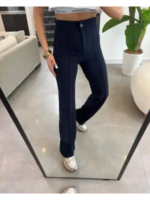 Omarı Yüksek Bel Likralı Krep Kumaş Pantolon