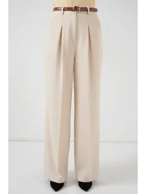 Yüksek Bel Palazzo Pantolon 30051 - Krem