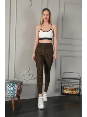 Sarı Yüksek Bel Toparlayıcı Büzgülü Tayt Kadın Giyim