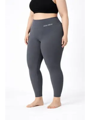 Yüksek Bel Toparlayıcı Likralı Dalgıç Spor Tayt  Esnek Battal Büyük Beden - Füme