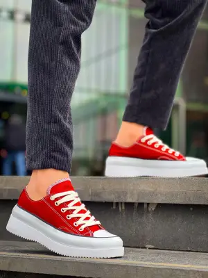 Omarı Yüksek Taban Bordo Keten Beyaz Spor Ayakkabı