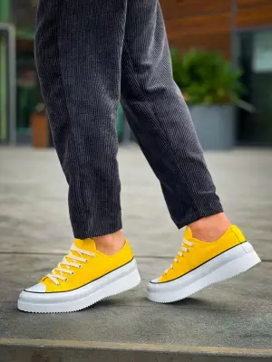 Omarı Yüksek Taban Kısa Sarı Keten Spor Ayakkabı