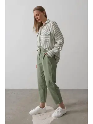 Omarı Yüksek Bel Pantolon - Haki