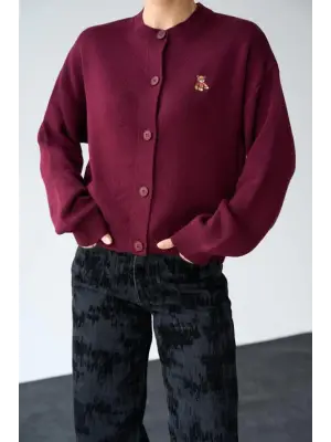 Omarı Yumuşak Dokulu Bordo Ayıcıklı Hırka