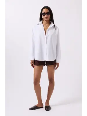 Omarı Kadın Kısa Kollu Pamuklu Basic Gömlek