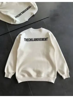 Omarı Oversize Baskılı Beyaz Kışlık Sweatshirt