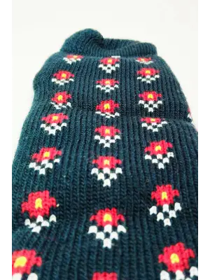 Omarı Yünlü Havlu Kadın Soket Çorap - Lacivert Desenli