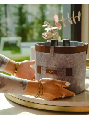 Omarı Deri Şeritli Yuvarlak Organizer Kutu