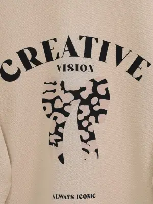 Yuvarlak Yaka Fiyonk Baskılı Leopar Etekli Takım -Bej