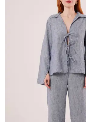 Omarı Detaylı İndigo İkili Takım