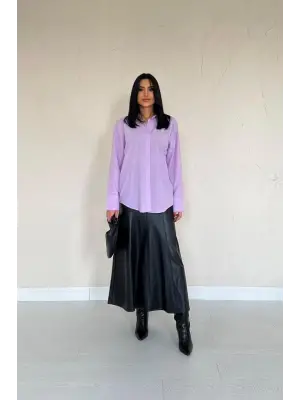 Omarı Şık Lila Poplin Gömlek