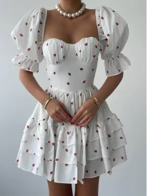 Omarı Zarif Beyaz Mini Elbise