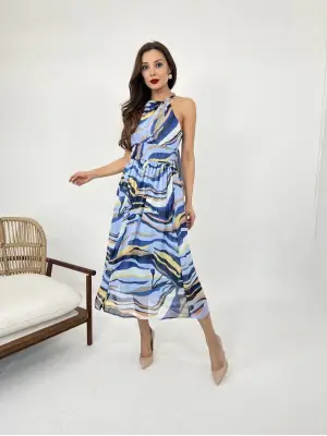 Omarı Beli Vurgulu Siyah Elbise