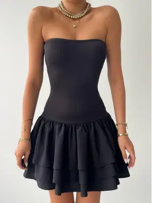 Omarı Zarif Straplez Mini Elbise