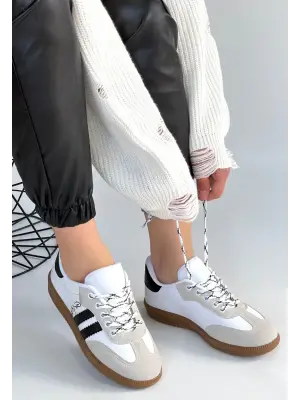 Zerti Beyaz Cilt Bağcıklı Spor Ayakkabı