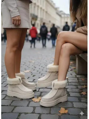 Bej Süet Bot Kadın Giyim