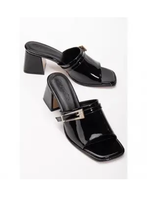 Siyah Rugan Topuklu Terlik Kadın Giyim