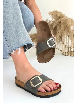 Trend Yeşil Nubuk Terlik