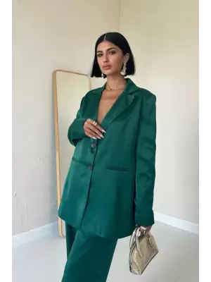 Zümrüt Saten Ceket Ve Pantolon Takım
