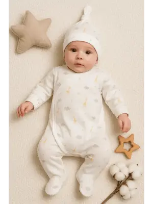 Zürafa Desenli 2 Parça Erkek Bebek Tulum % 100 Pamuk