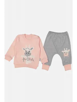 Zürafa Nakışlı % 100 Pamuk Kız Bebek Takımı