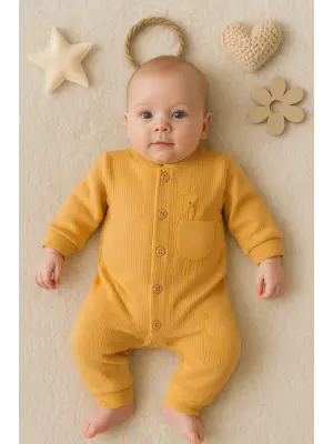 Zürafa Nakışlı Cepli % 100 Pamuk Erkek Bebek Tulumu