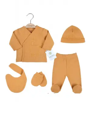 Zürafa Nakışlı Çizgili 5li % 100 Pamuk Hastane Çıkış Seti