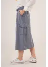 Omarı İndigo Eteği | Ön Yırtmaçlı Cep Detayı ile Şıklık