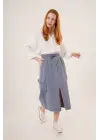 Omarı İndigo Eteği | Ön Yırtmaçlı Cep Detayı ile Şıklık