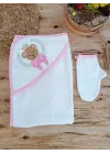 Omarı Yumuşak Bear Nakışlı Kız Bebek Havlu Seti