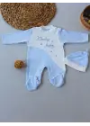 Modern Nakışlı Bebek Tulumu Mavi