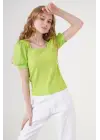 0409 Kare Yaka Örme Bluz - E.Yeşil